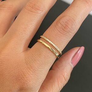 S925 Silver cz gold double lines irregular open ring